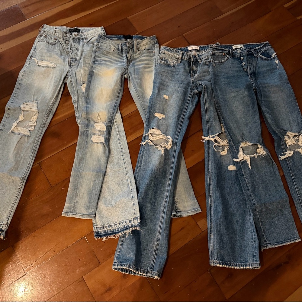 Abercrombie & Fitch Light and Dark Blue Distressed Boyfriend Jeans
